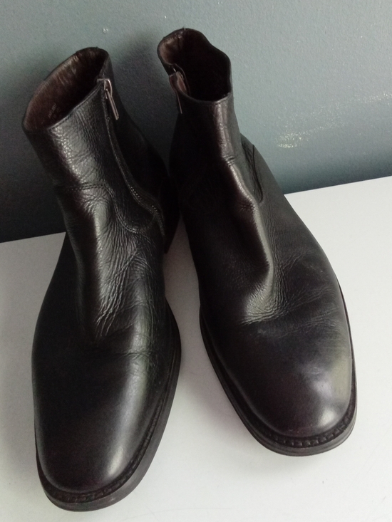 Mens Black Leather Side Zip Ankle Boots Almond Toe Dress Boots main image 6
